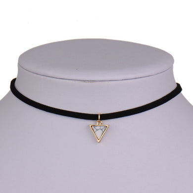 Black Chocker Necklace Imitation Triangle Stone Pendant Punk Vintage Choker Jewelery Fashion Choker Necklace For Love  #88799