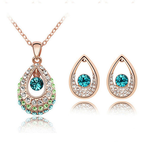 Fashion Bridal Jewelry Sets Hot Sale Classic White/ Gold Plated Water Drop Crystal Rhinestone Earrings Necklaces jewelery Set